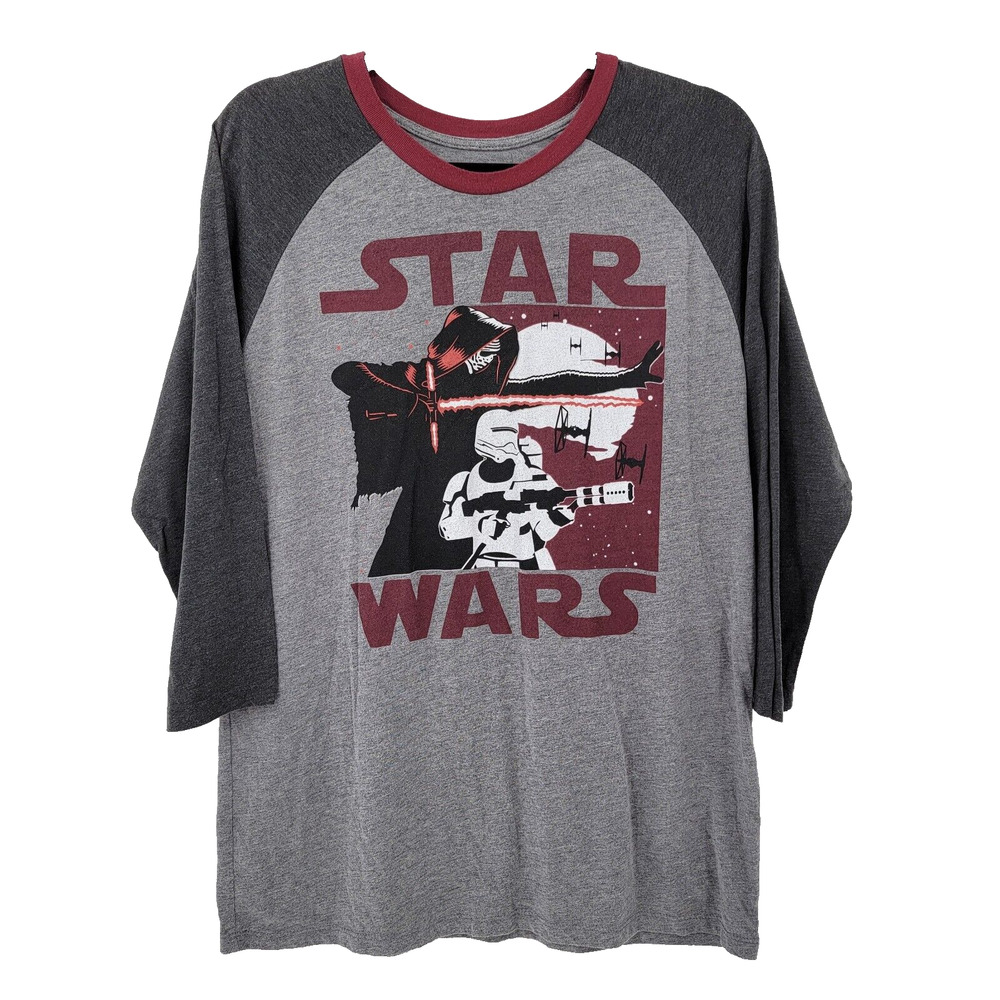 Fifth Sun Star Wars Men's XL 3/4 Sleeve Jersey Style T shirt Kylo Ren & Trooper